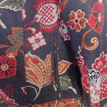 Chico's  Grey Black Deep Red Orange White Floral Jacket Blazer Size 2 Large 12 Photo 3