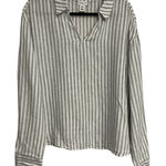 Rachel Zoe Blouse Popover Top Green White Stripe 100% Linen Flax Womens XL Photo 0