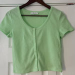 Elodie  Light Green Ribbed Button-Up Shirt Size Medium NWT Photo 0