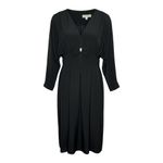 Vintage Adele Simpson Black V Neck Long Sleeve Bow Rhinestone Midi Dress Size 10 Photo 10