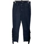 Lucky Brand Jeans Size 4 27 Black Bridgette Skinny Western Fringe Raw Hem Denim Photo 3