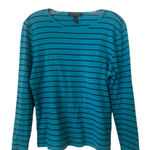 Ralph Lauren LRL Long Sleeve Crewneck pullover Striped Cotton Tee Teal L Photo 0