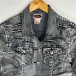 Y2K Cropped Moto Jacket Ruched Sleeves Distressed Sz Small Grunge Black Photo 3