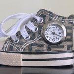 SNEAKER KEY CHAIN WITH WATCH IN LEATHER AND CLOTH STAINLESS STEEL KEY RING Brown Photo 2