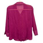 Investments  Purple Metallic Quarter Sleeve Button Down Sheer Blouse Photo 2