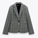 ZARA NWT  BLOGGERS FAV CHECK TAILORED BLAZER GRAY ONE BUTTON Photo 4