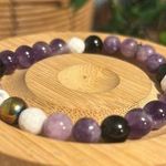 Handmade  Lepidolite + Amethyst + Black Tourmaline + Howlite Beaded Bracelet Photo 0