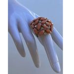 Vintage Gold Tone Coral Pink Peach Lucite Cabochon Ring stones Women’s Sz 8” Photo 1