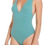 Eberjay NWT Eberjey Vivian textured pique deep V swimsuit ocean blue Large Photo 0