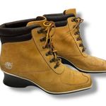 Timberland wheat genuine leather lace up ankle square toe wedge heel boots Photo 1