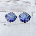 Vintage Clip On Earrings Blue Shell Beach Theme Photo 0