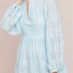 Anthropologie  Light Blue Eyelet Long Sleeve Mini Dress Size 6 Photo 0