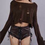 Dolls Kill NWT Widow  brown black leather lace up shorts sz S Photo 6