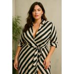 Eloquii  Black White Striped Long Sleeve Slit Belted Button Maxi Shirt Dress 14 Photo 3