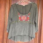 Ecote  top green mineral wash distressed look embroidered Photo 1