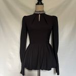 DABUWAWA Peplum Mockneck Blouse Womens Top Small Pearl Bling Collar Fairy Grunge Black Photo 13