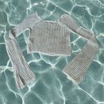 Urban Outfitters Cream Knit Bell Sleeve Crochet Cropped Boho Sweater -  Photo 1