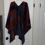 BB Dakota Maroon, Navy & Gray Striped Poncho Photo 3