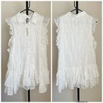 Anthropologie  White Sleeveless Ruffle Mini Shirt Dress Medium Photo 2