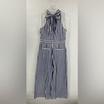 J.Crew  TUSHAR BLUE WHITE STRIPE HALTER BOW TIE WIDE LEG JUMPSUIT sz 6 Photo 3