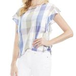 Vince Camuto Tank Blouse Madras Plaid Pastel Ruffle Sleeve Casual Size Small Photo 0