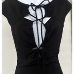 Anthropologie Nicole Miller Strappy Lace up Tie Cutout Ruched Mini Dress Black Small Photo 3