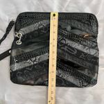 Bebe Multi Textured Black Leather Large Zip Clutch Wrist Strap Tassel Zip 7x13” Photo 10