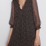 ZARA  Puff Sleeve Blacksand Polkadot Dress Size Large Lined Mini Dress Photo 0