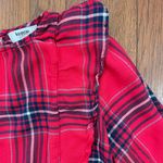 Kensie   Long Bell Sleeve Red Shoulder Ruffle Plaid Blouse Women’s Size Medium Photo 8