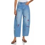 Driftwood Free People  Parker High Rise Barrel Love Notes Embroidery Jeans Sz 32 Photo 1
