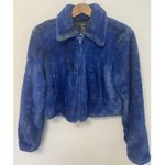 Sin by Morgan Cooper Blue Faux Fur Cropped Jacket Size Medium Boxy Silhouette Photo 0