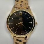 INC I.N.C. Women's Faux Calf Hair Leather Strap Watch 38mm black dial gold tone runs Photo 0