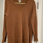 J.Crew Size S Brown V Neck Cotton Wool Long Sleeve Tunic Sweater Split Hem Photo 0