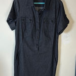 Vince Charcoal Button-Up Dress MIDI Size 12 Denim look rolled short sleeve Photo 0