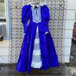 Vintage Victorian Shakespeare Style blue sateen and lace puff sleeve dress Size XS Photo 3