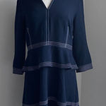 Banana Republic  Peplum Dress Womens Sz 14 Navy and White Top Stitched New Photo 0