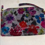 LODIS BRAND FLORAL LEATHER WRISTLET SOFT LEATHER GOLD HARDWARE ZIP CLOSURE Black Photo 4