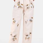 Farm Rio New  cream sequin embelished bird high waist crop jeans sz 34 US 2 Photo 0