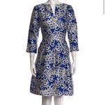 Oscar de la Renta Elegant Blue and White Patterned Dress Photo 9