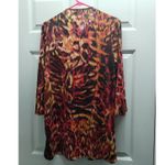 Slinky Brand  Women's Size Small Orange Red Abstract Open Front Cardigan Photo 2