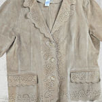 Coldwater Creek 90s Vintage Tan Eyelet Lightweight Western Boho Leather Jacket Size Large Petite Photo 3