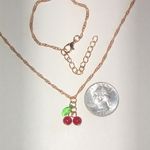 Gold Tone Red and Green Boho Cherry Pendant Necklace Photo 2