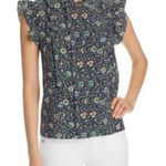 Tory Burch  Shirt Womens Size Small Blue Multicolor Floral Ruffle Flutter Sleeve Photo 0