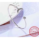 Boutique NEW Thin Women's Dainty Moon‎ & Star 925 Silver Bracelet, Adjustable Photo 3
