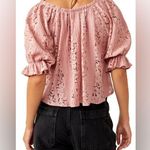Free People NEW Stacey Lace Blush Tint Puff Sleeve Top Blouse Cropped Flowy Photo 2