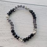 Black, Silver Tone & Smokey Tones Stretch Bracelet Black Photo 2