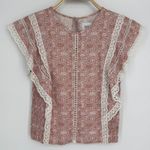 MISA Los Angeles ‎ Nilu Top Small Pink Washed Tile Print Lace Trim Boho Blouse Photo 2