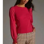 Anthropologie  Womens Structured Long Sleeve Top Blouse XXS Hot Pink Smocked Cuff Photo 0