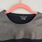 Theory Black Lambskin Leather Trim Long Sleeve Stretch Sweater Dress Size P/TP Photo 4