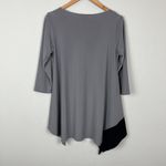 Sun Kim Tunic Top Womens XS Gray Asymmetrical 3/4 Sleeve Oversized Stretch Relax Photo 7